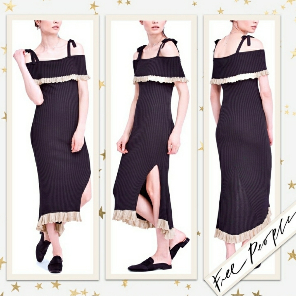 NWT Free People Au Chante Black Sweater Maxi Dress (M)